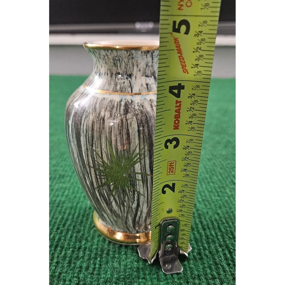Vintage Ceramic‎ Vase Gold Trim Drip Glaze Mid Century Modern Decor